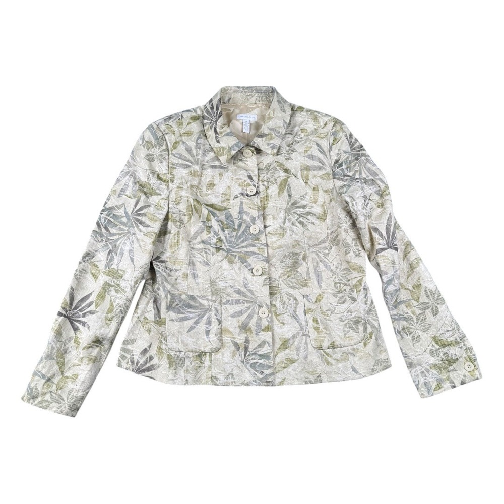 Charter Club Floral Jacket Women's Size 14 Button Front Beige Green Career 680